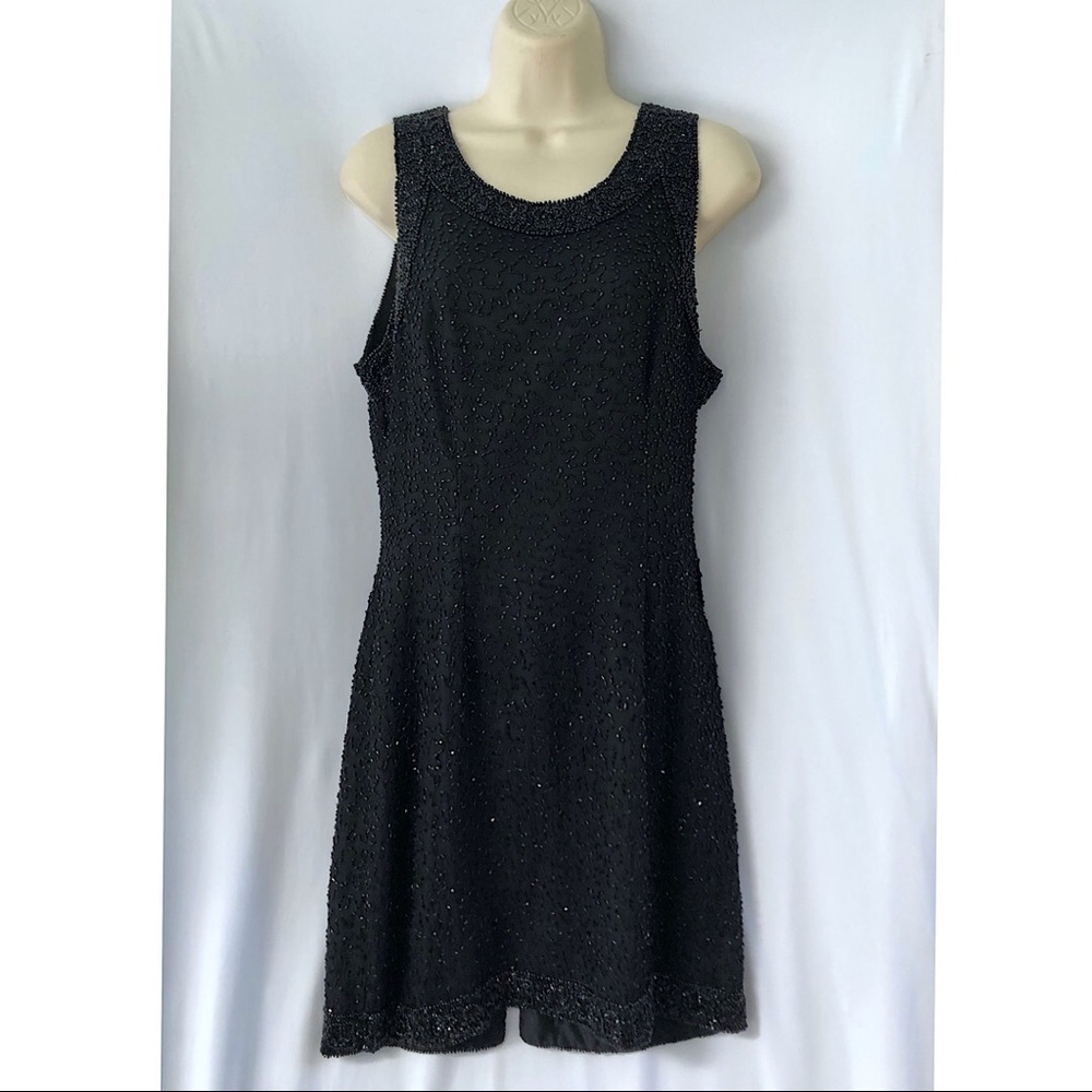 Laurence Kazar Vtg Black Beaded Mini Dress PL